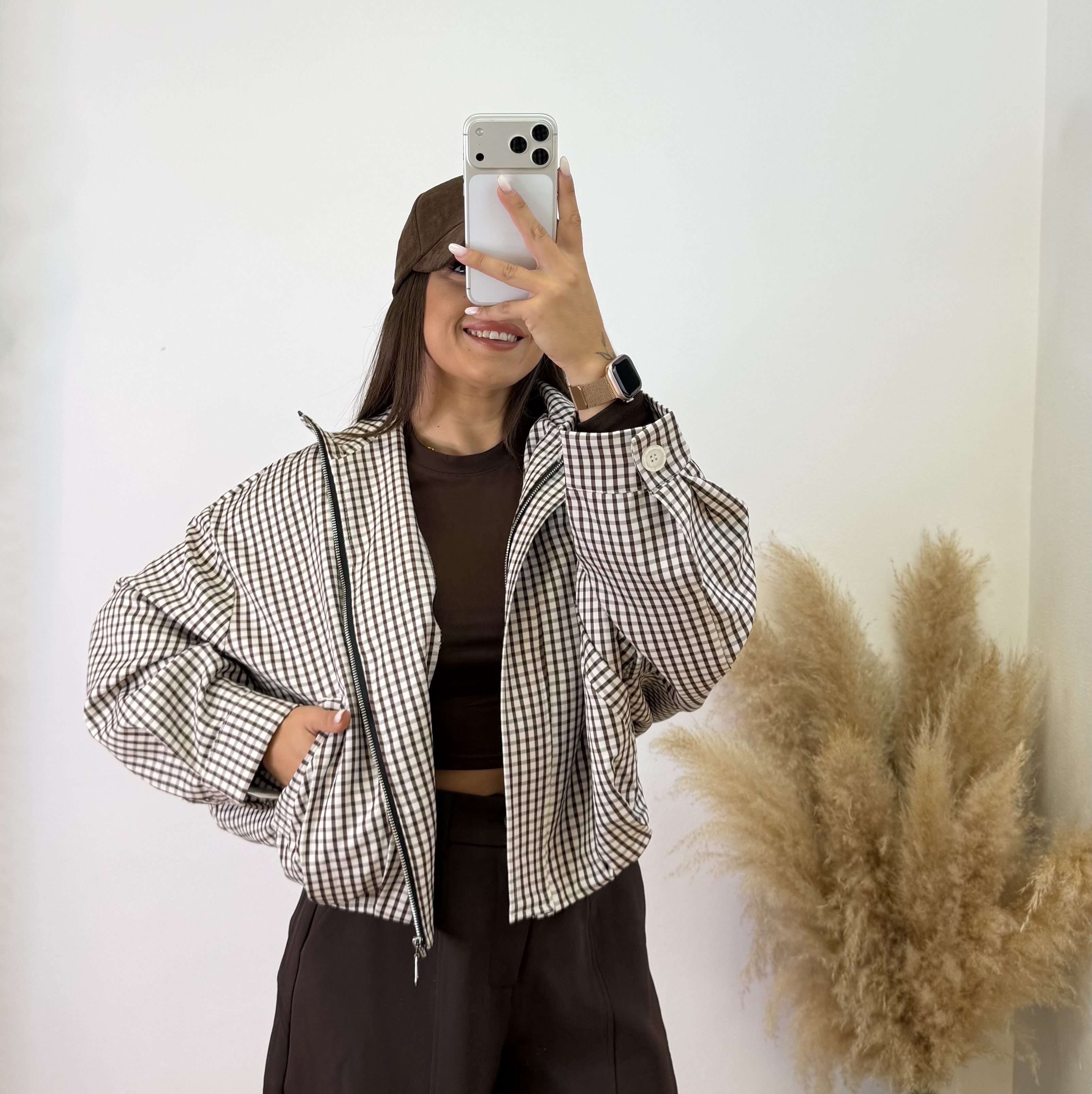 Chaqueta bomber cuadros - Chocolate