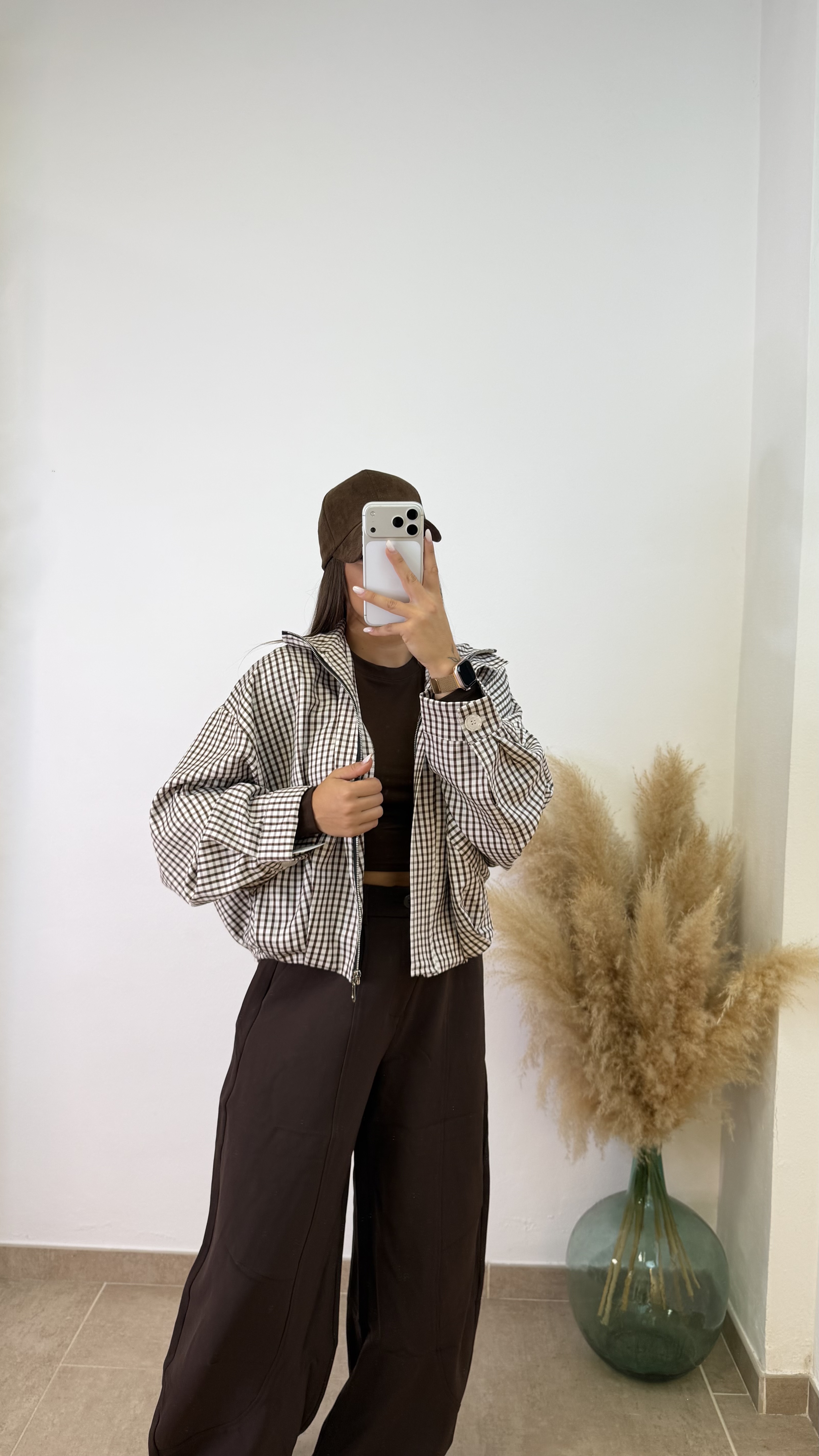 Chaqueta bomber cuadros - Chocolate - Imagen 5