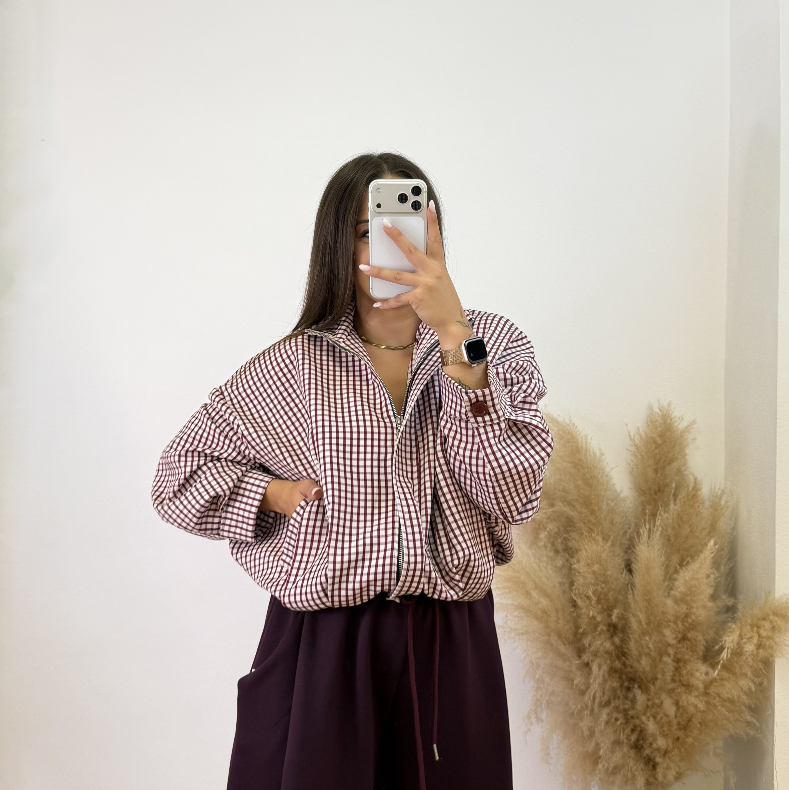 Chaqueta bomber cuadros - Burdeos