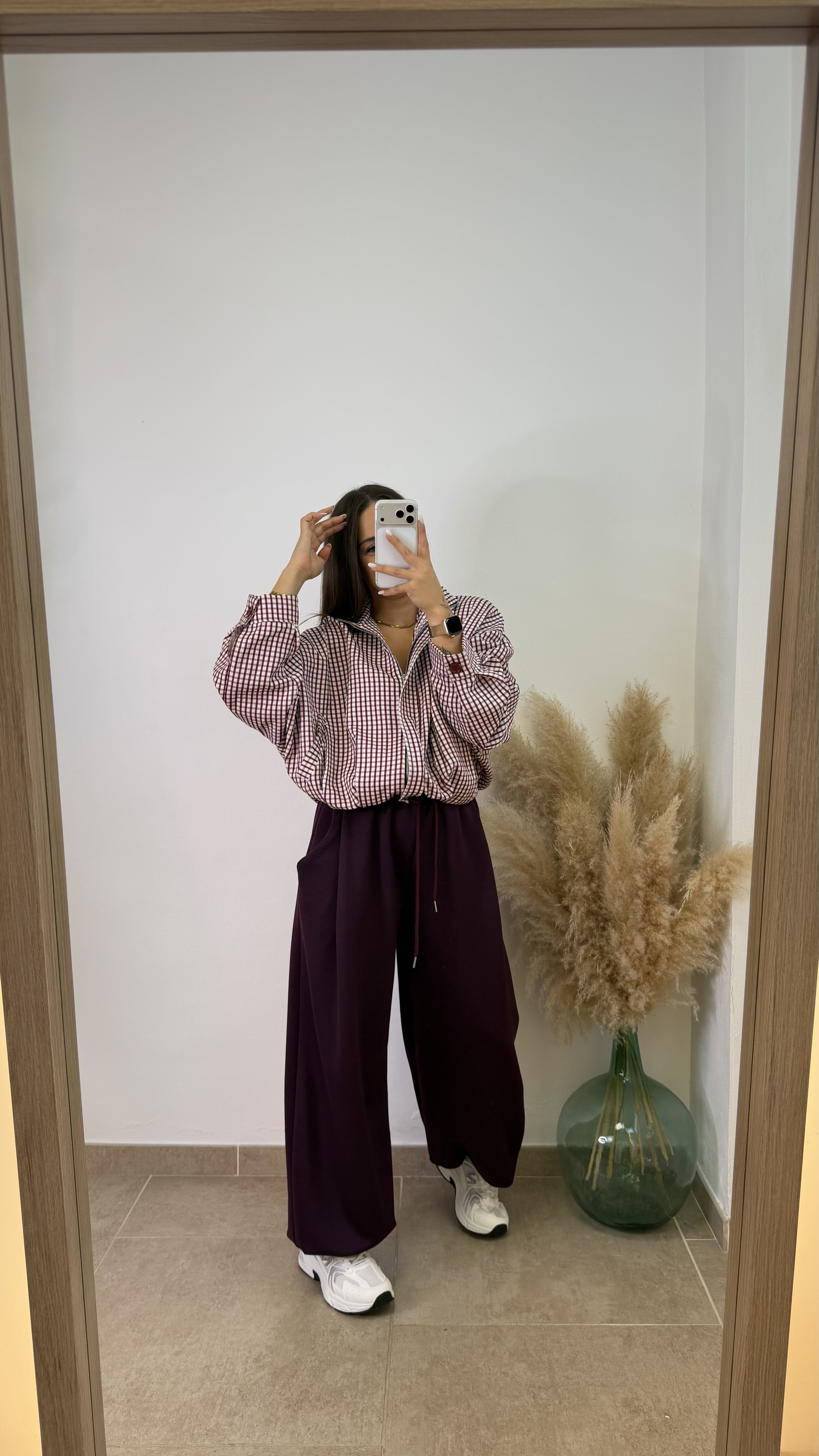 Chaqueta bomber cuadros - Burdeos - Imagen 4