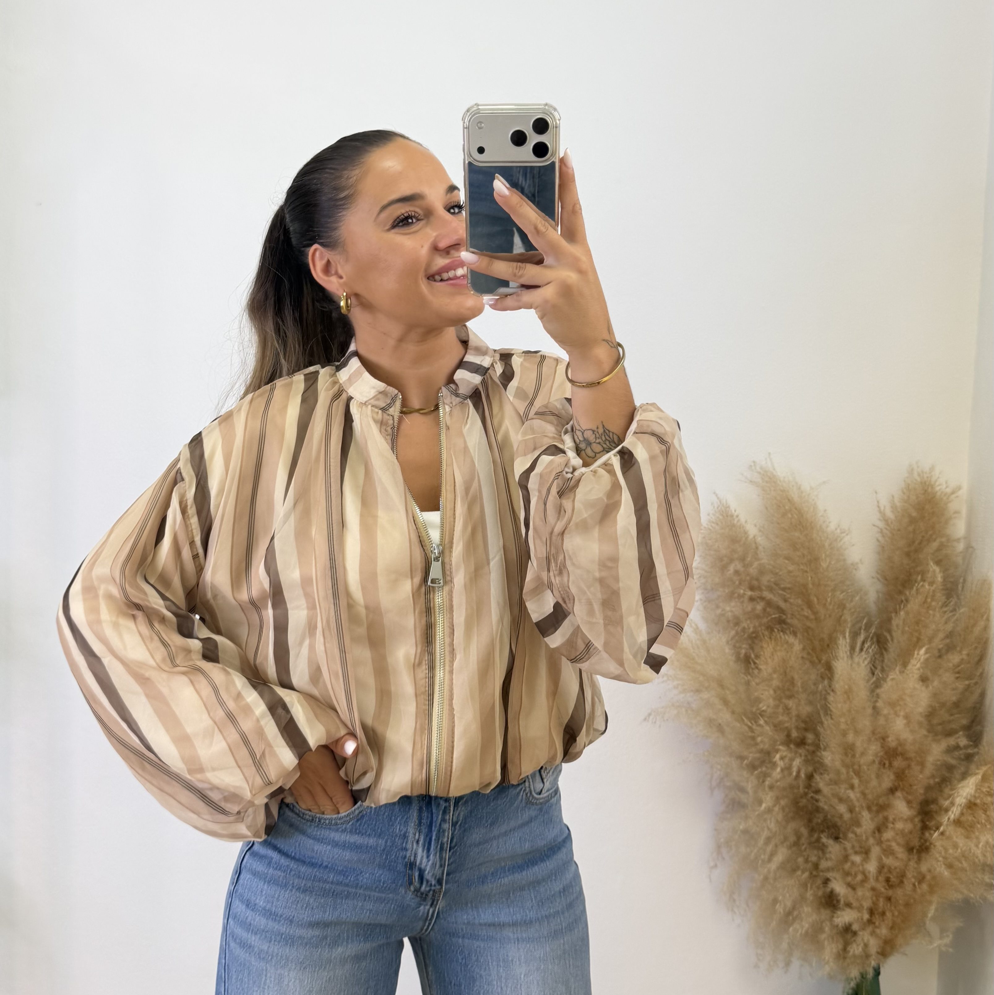 Bomber rayas gasa I Beige-chocolate