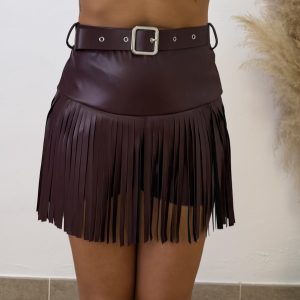 Falda pantalón polipiel flecos I Burdeos