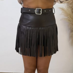 Falda pantalón polipiel flecos I Chocolate