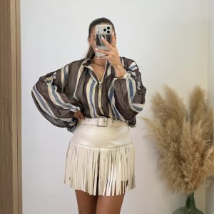 Falda pantalón polipiel flecos I Beige