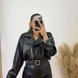 Falda pantalón polipiel flecos I Negro - Imagen 3