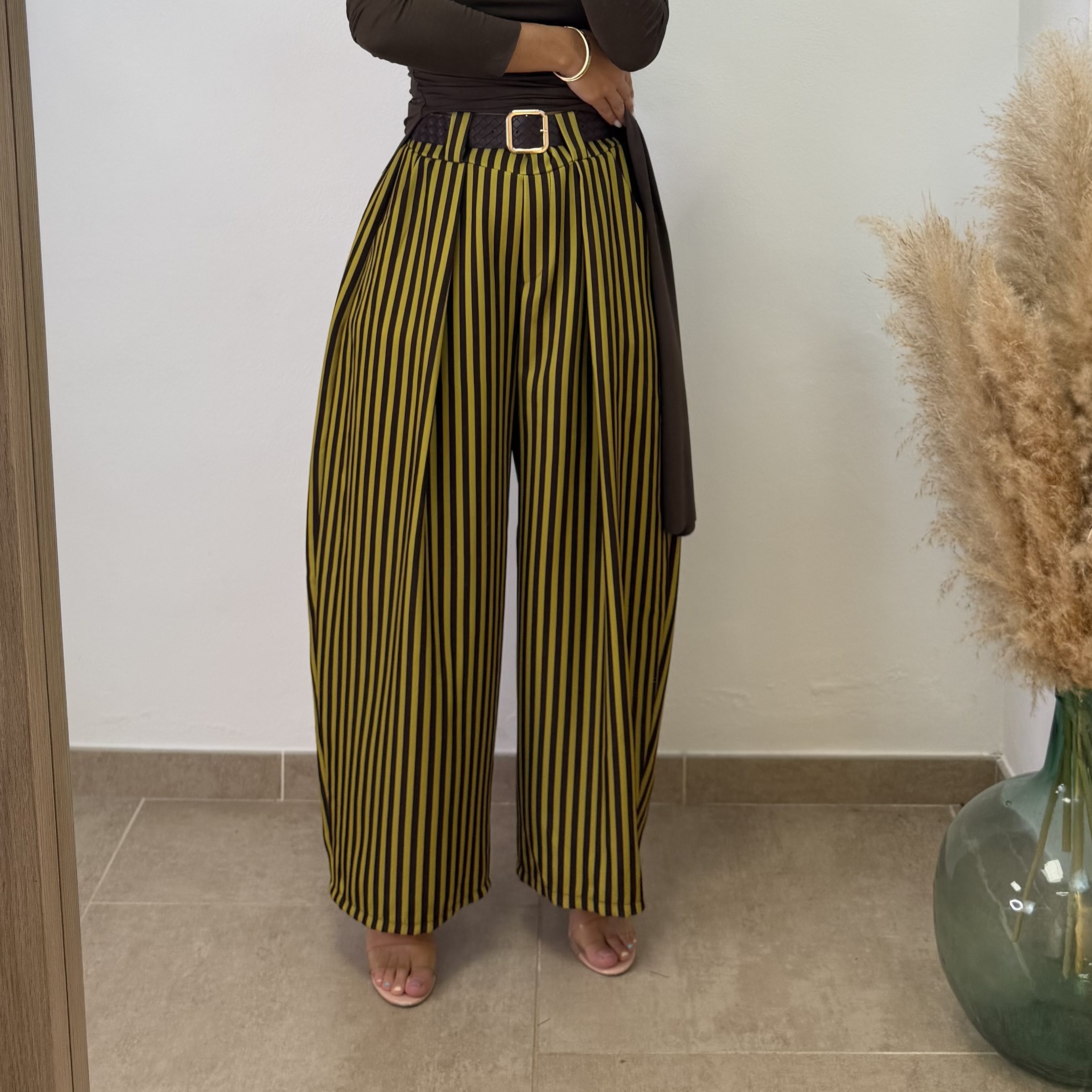 Pantalón Noemi - Rayas verde/chocolate