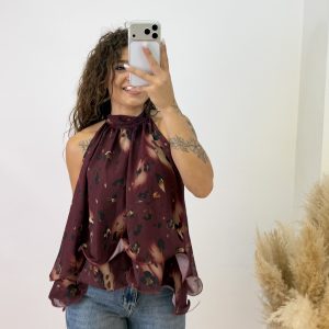 Camiseta gasa volante - Burdeos
