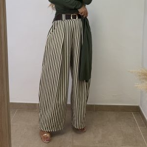 Pantalón Noemi -  Rayas verde militar