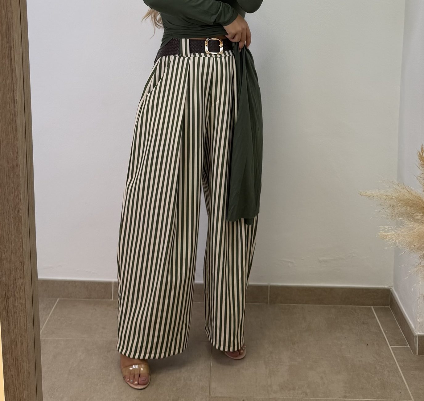 Pantalón Noemi –  Rayas verde militar