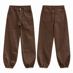 Pantalón vaquero globo puño - Chocolate