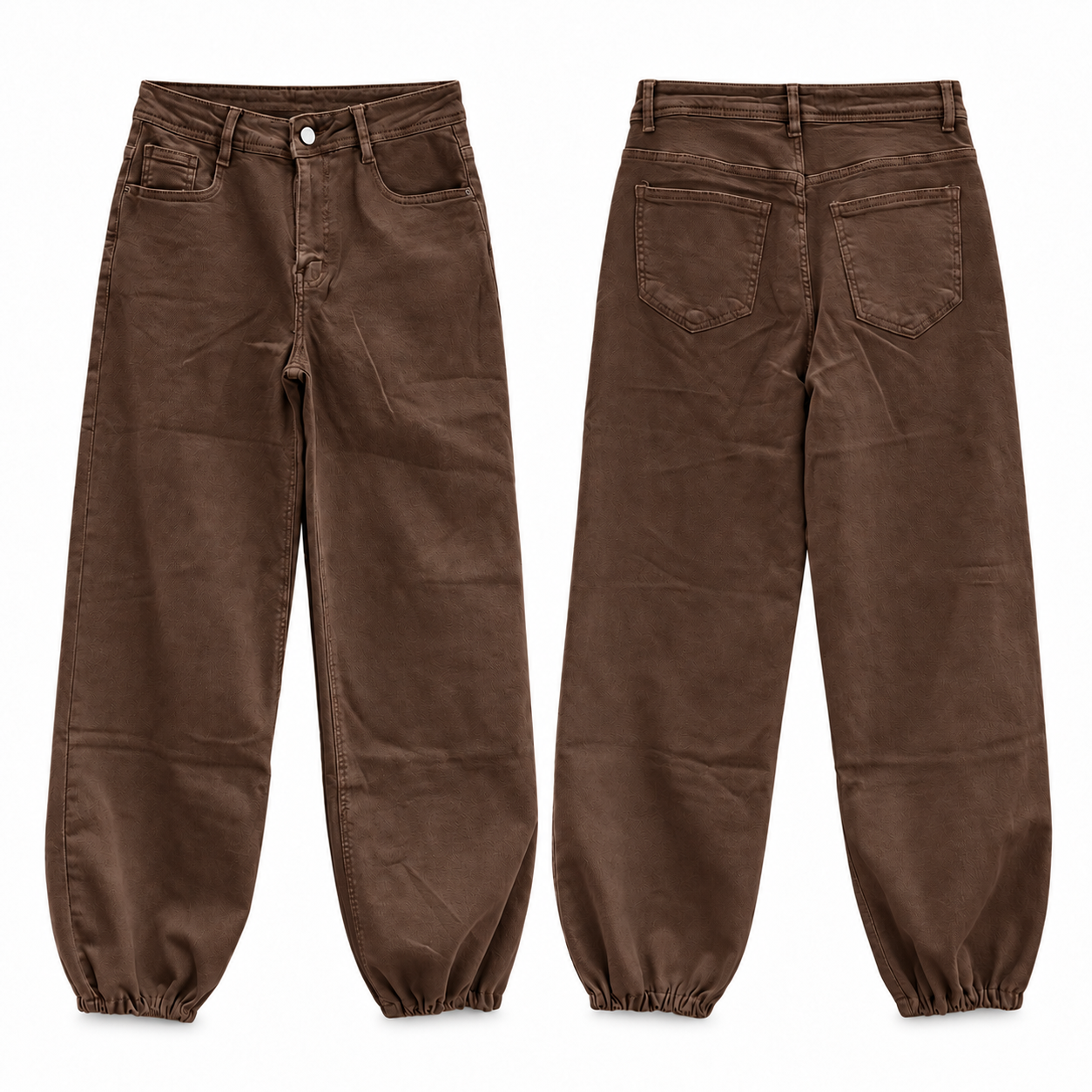 Pantalón vaquero globo puño - Chocolate