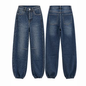 Pantalón vaquero globo puño brillo