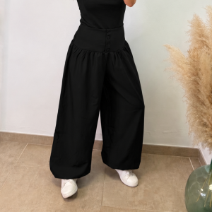 Pantalón puño botónes panel abeja - Negro