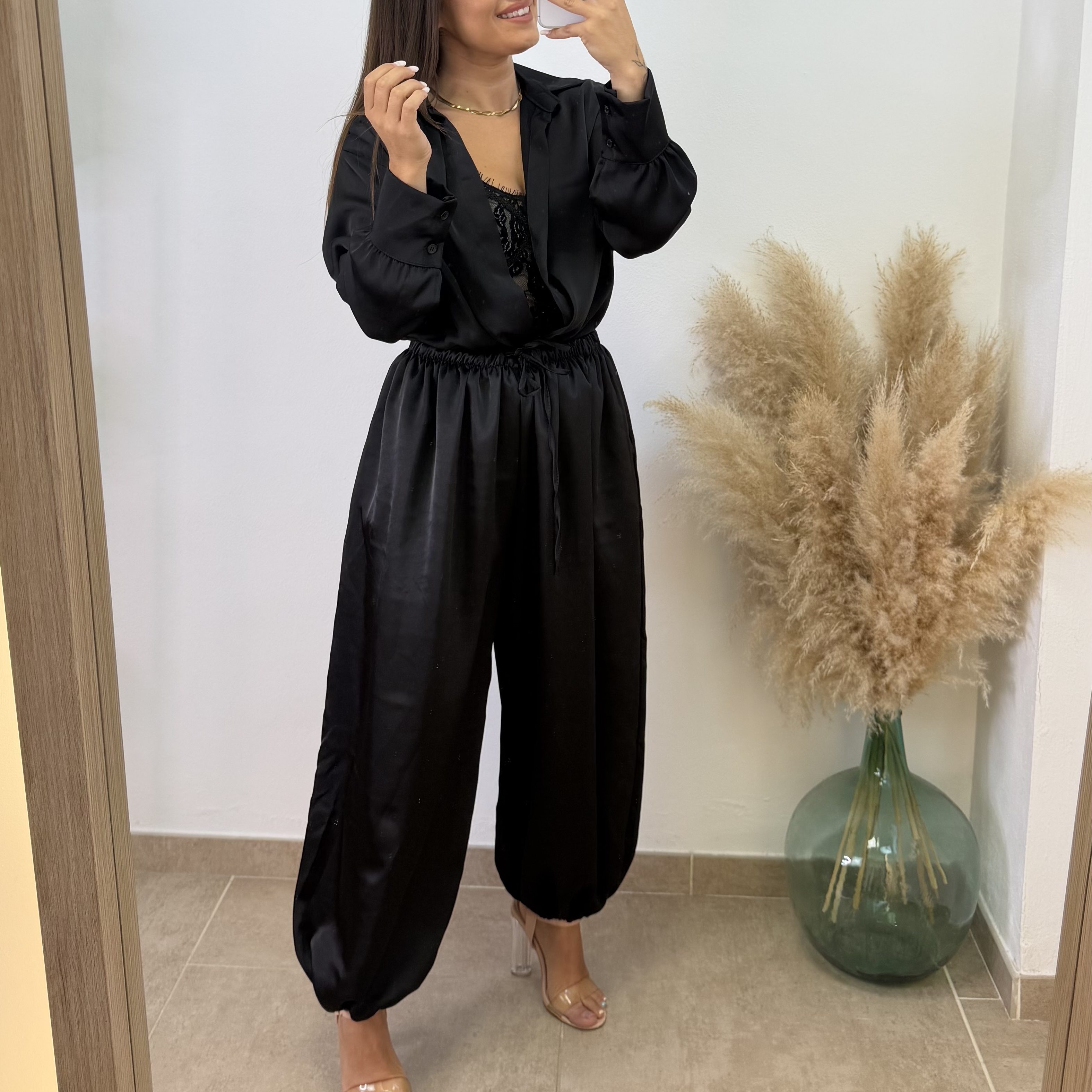 Pantalón puño raso - Negro