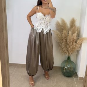 Pantalón puño raso - Taupé