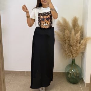 Falda satinada Sara - Negro