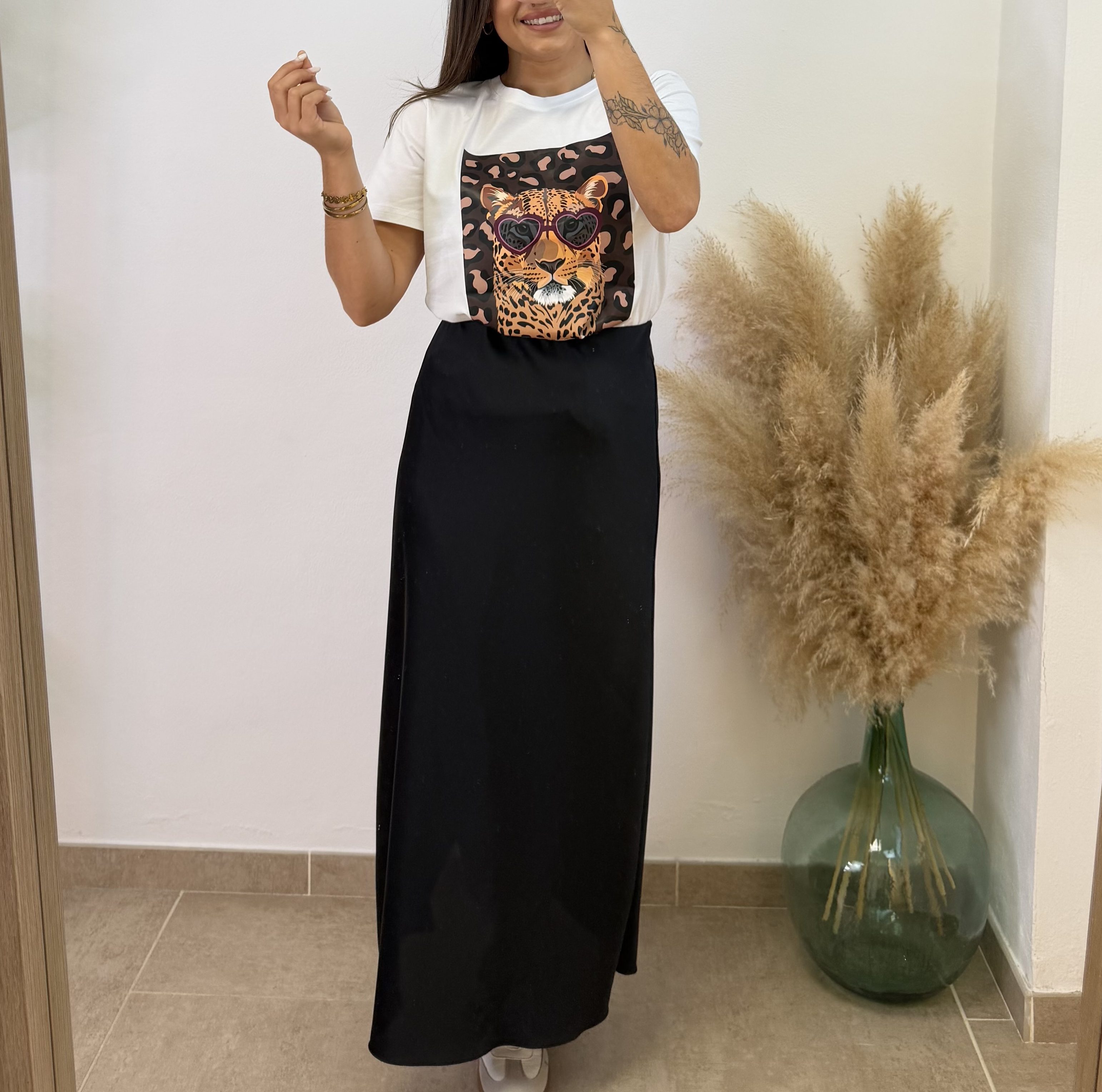 Falda satinada Sara - Negro