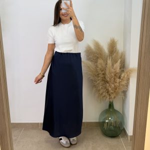 Falda satinada Sara - Azul marino