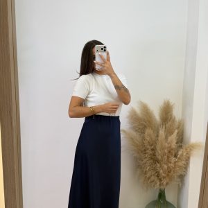 Falda satinada Sara - Azul marino - Imagen 3