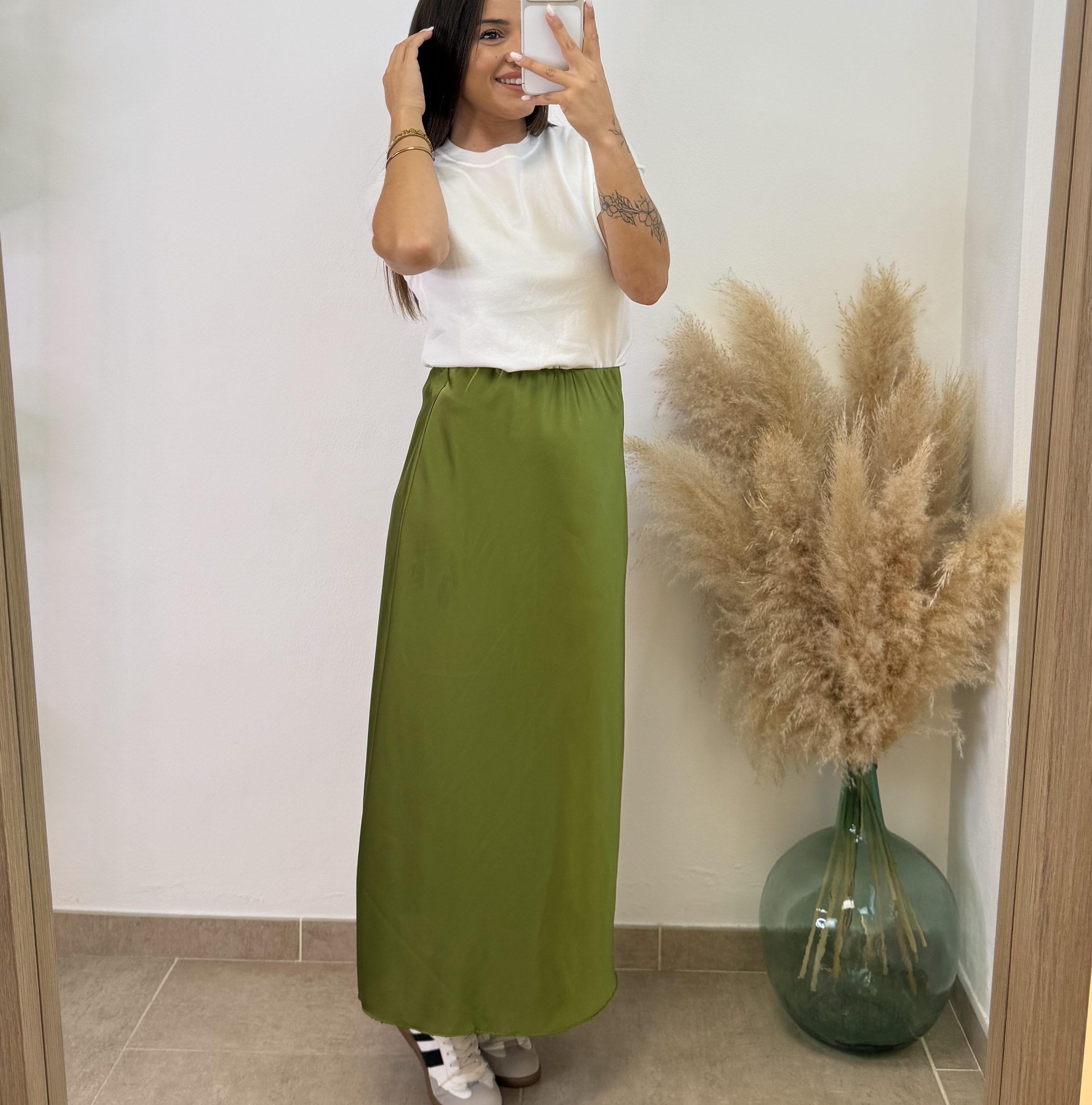 Falda satinada Sara - Verde manzana