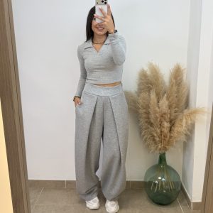 Pantalón chándal plisado - Gris