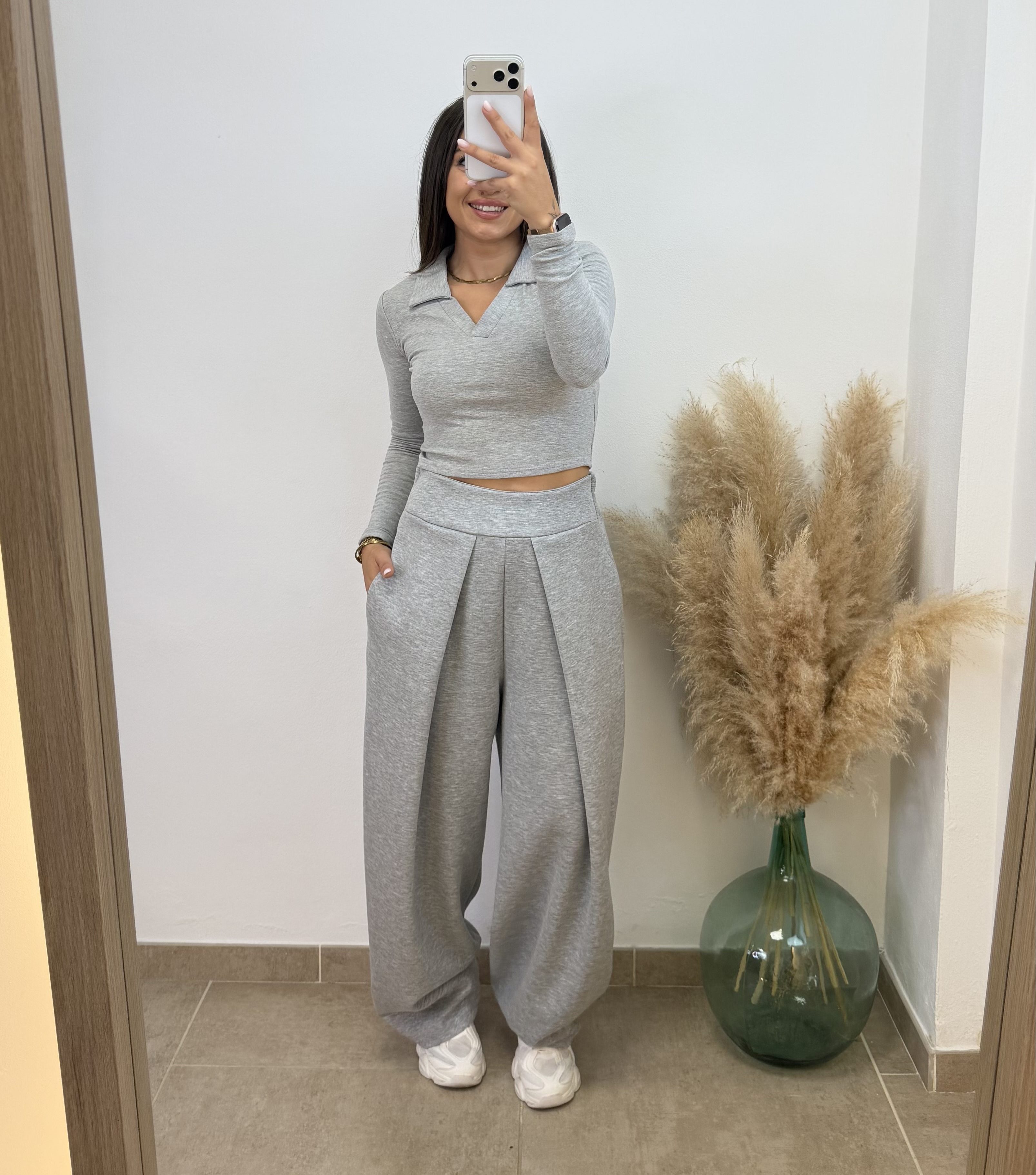 Pantalón chándal plisado - Gris