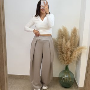 Pantalón chándal plisado - Taupe