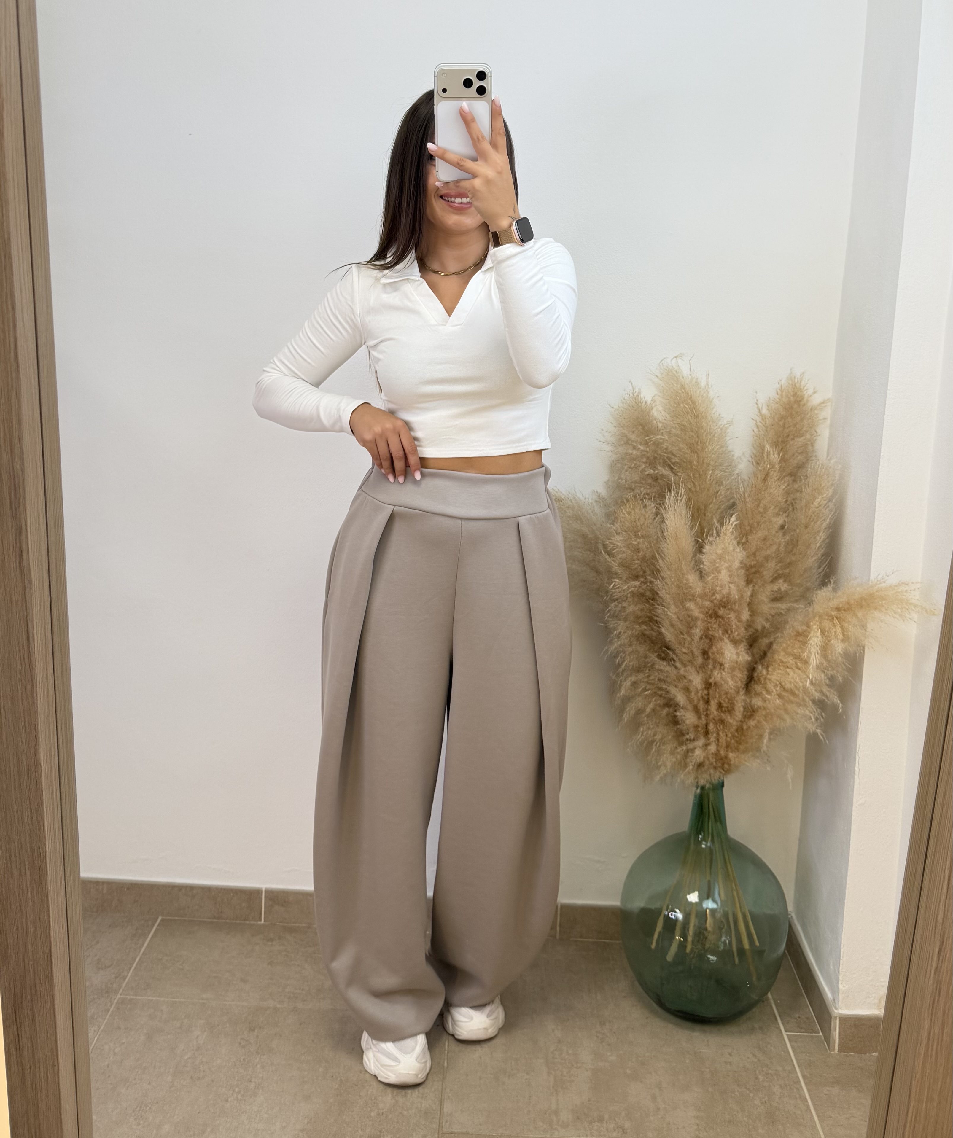 Pantalón chándal plisado - Taupe