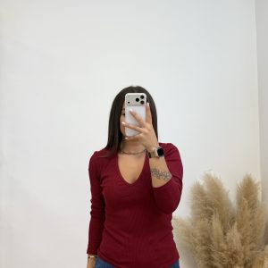 Camiseta canalé escote pico - Imagen 6