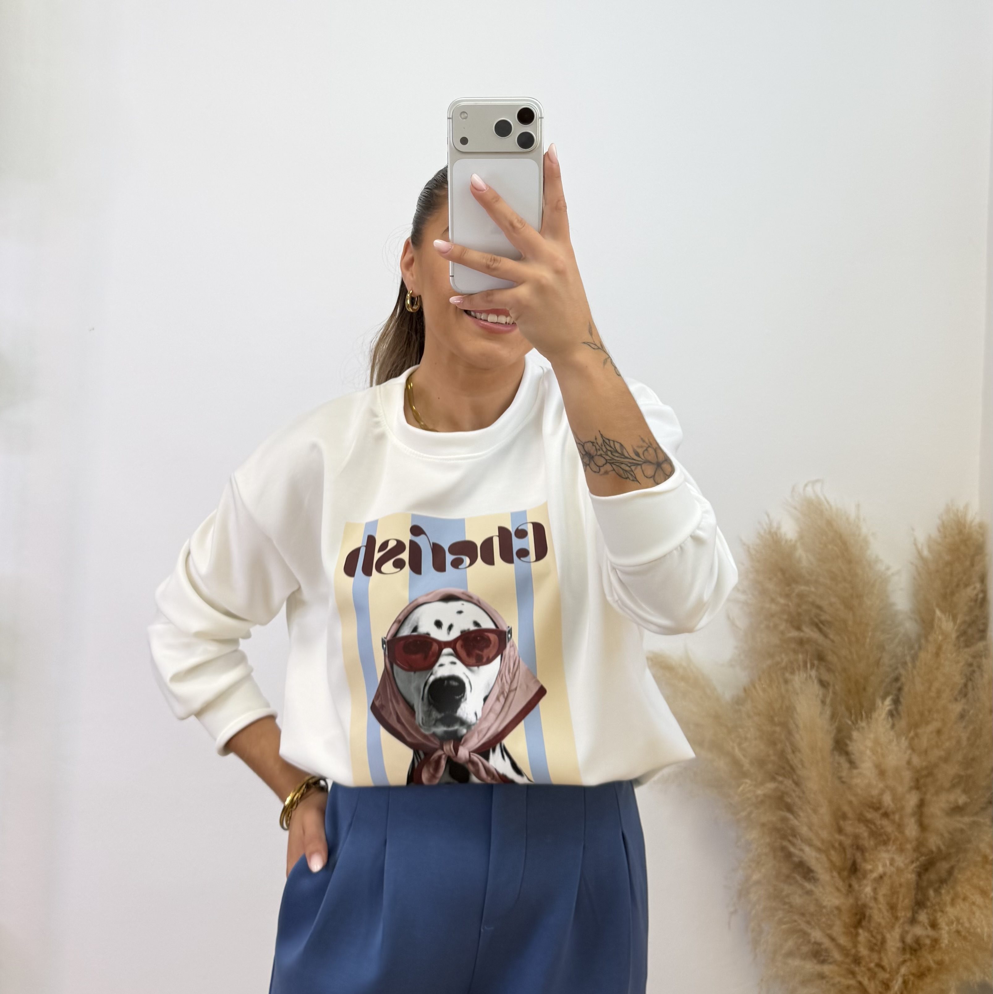 Sudadera perro - Cherish - beige y celeste