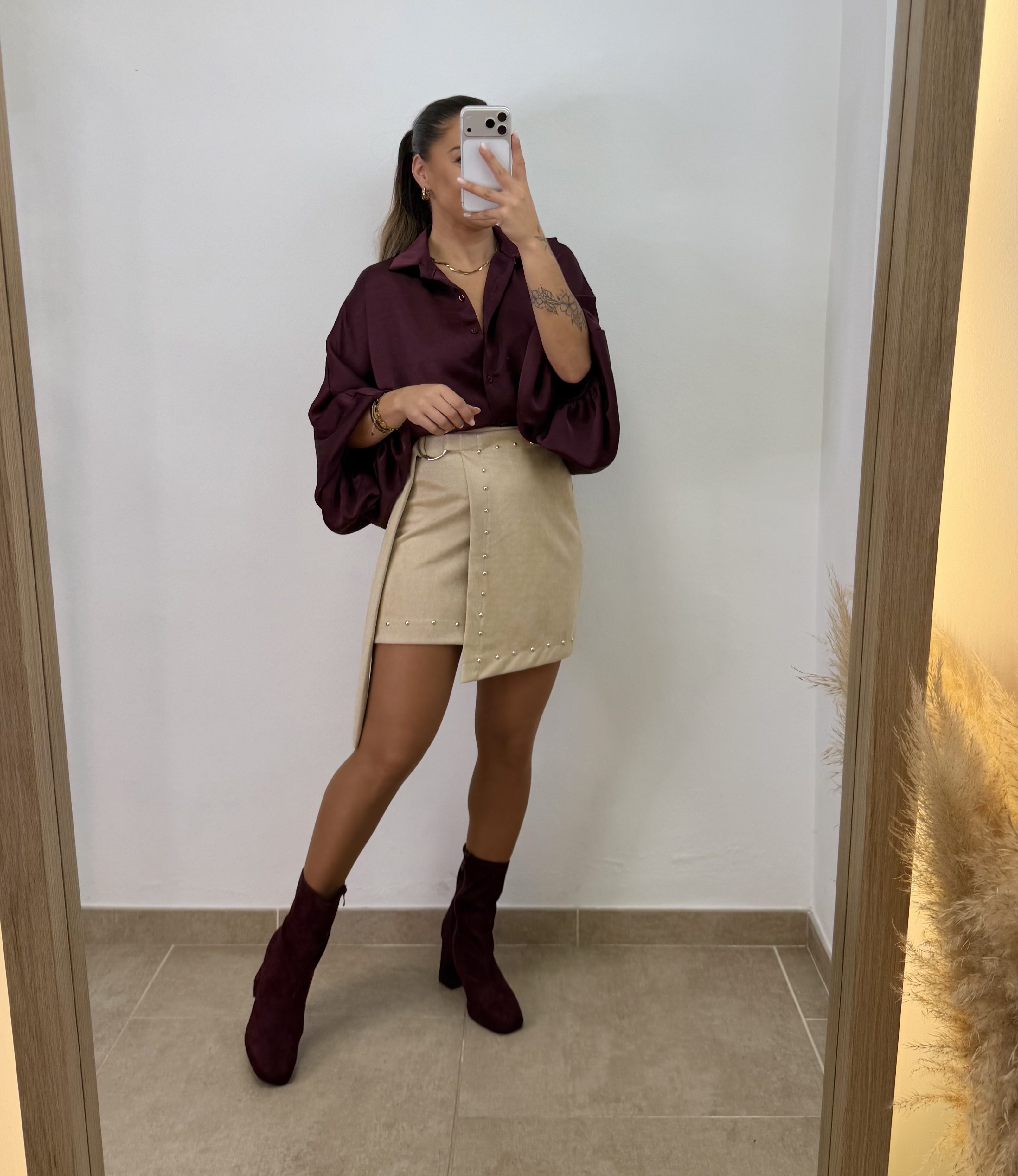 Falda tachuela antelina I Beige