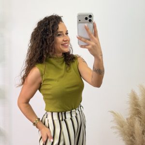 Pantalón botón rayas - Beige y chocolate - Imagen 3