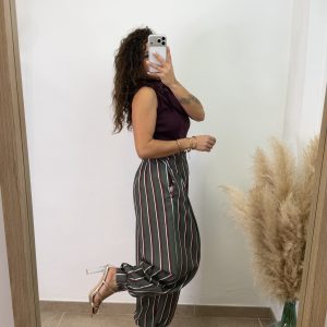 Alternative view of Pantalón botón rayas - Verde y burdeos
