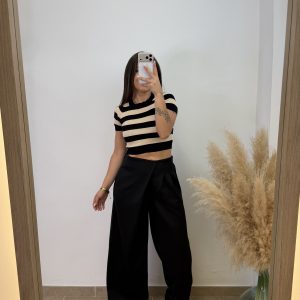 Top ibiza manga corta - Negro y beige - Imagen 4