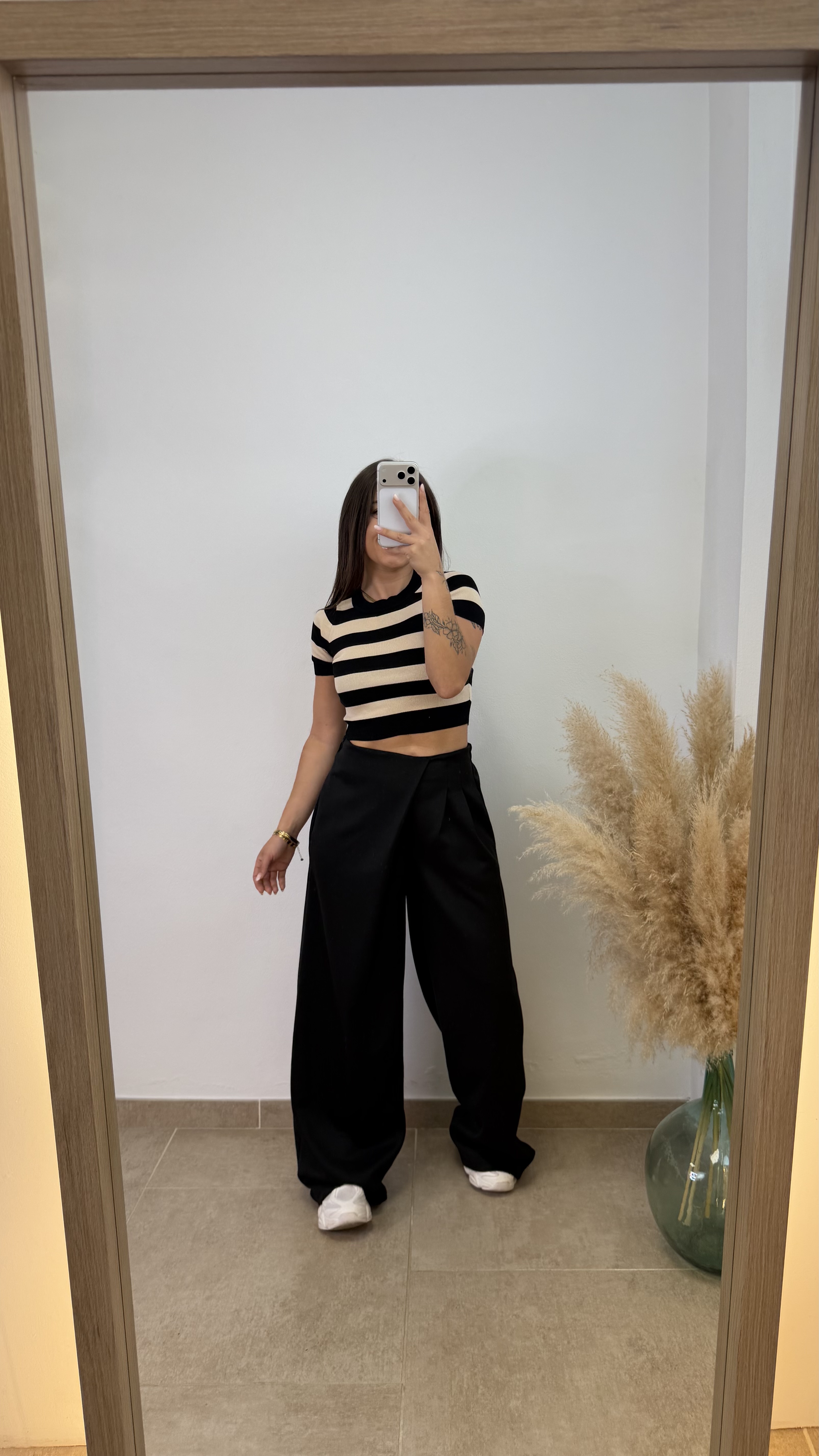 Top ibiza manga corta - Negro y beige - Imagen 4