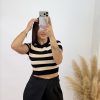 Top ibiza manga corta - Negro y beige