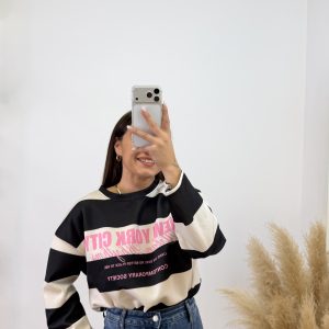 Alternative view of Sudadera new york city rayas - Negro y beige