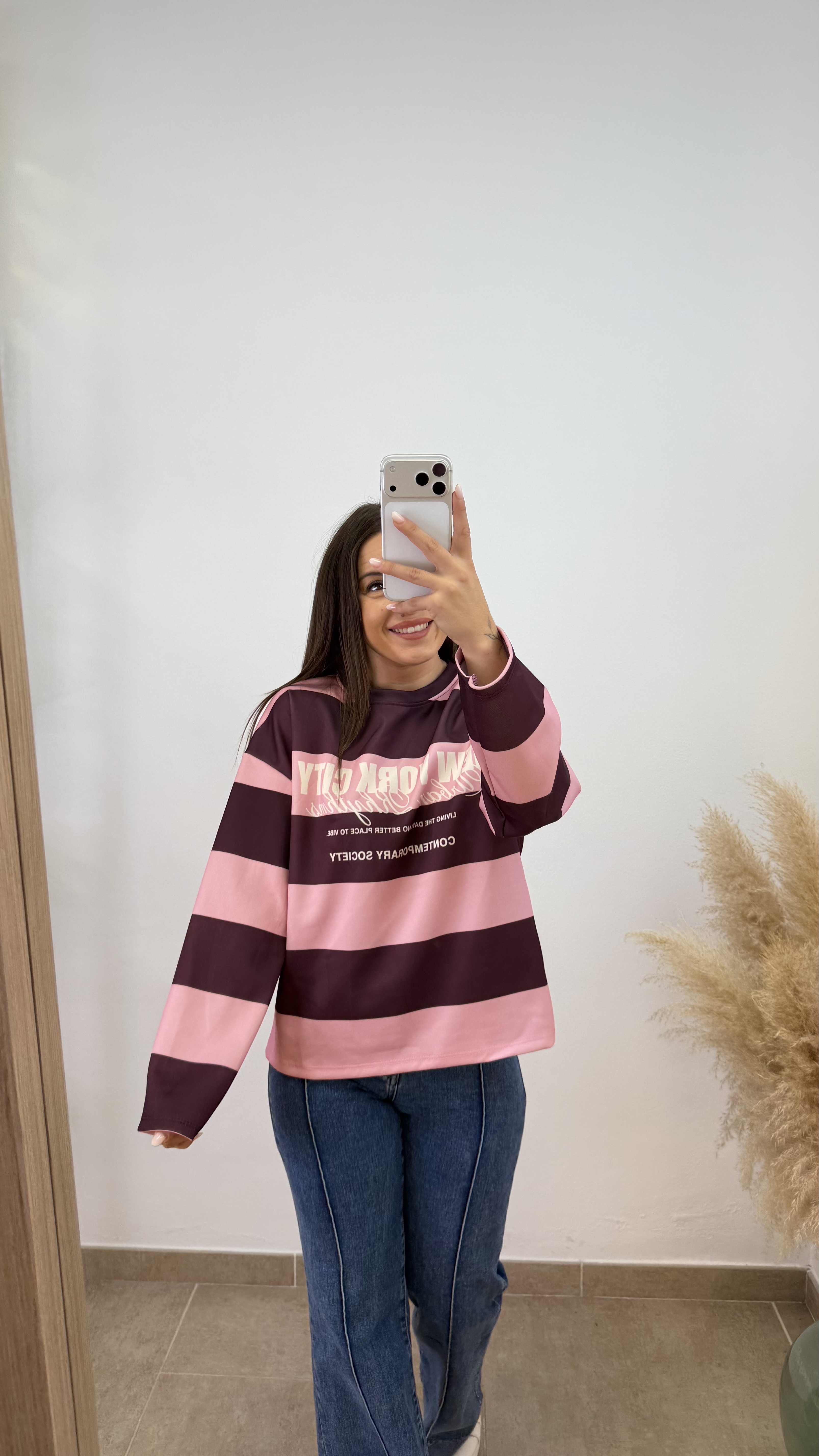 Sudadera new york city rayas - Rosa y morado - Imagen 3