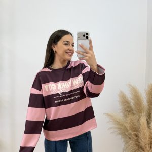 Sudadera new york city rayas - Rosa y morado
