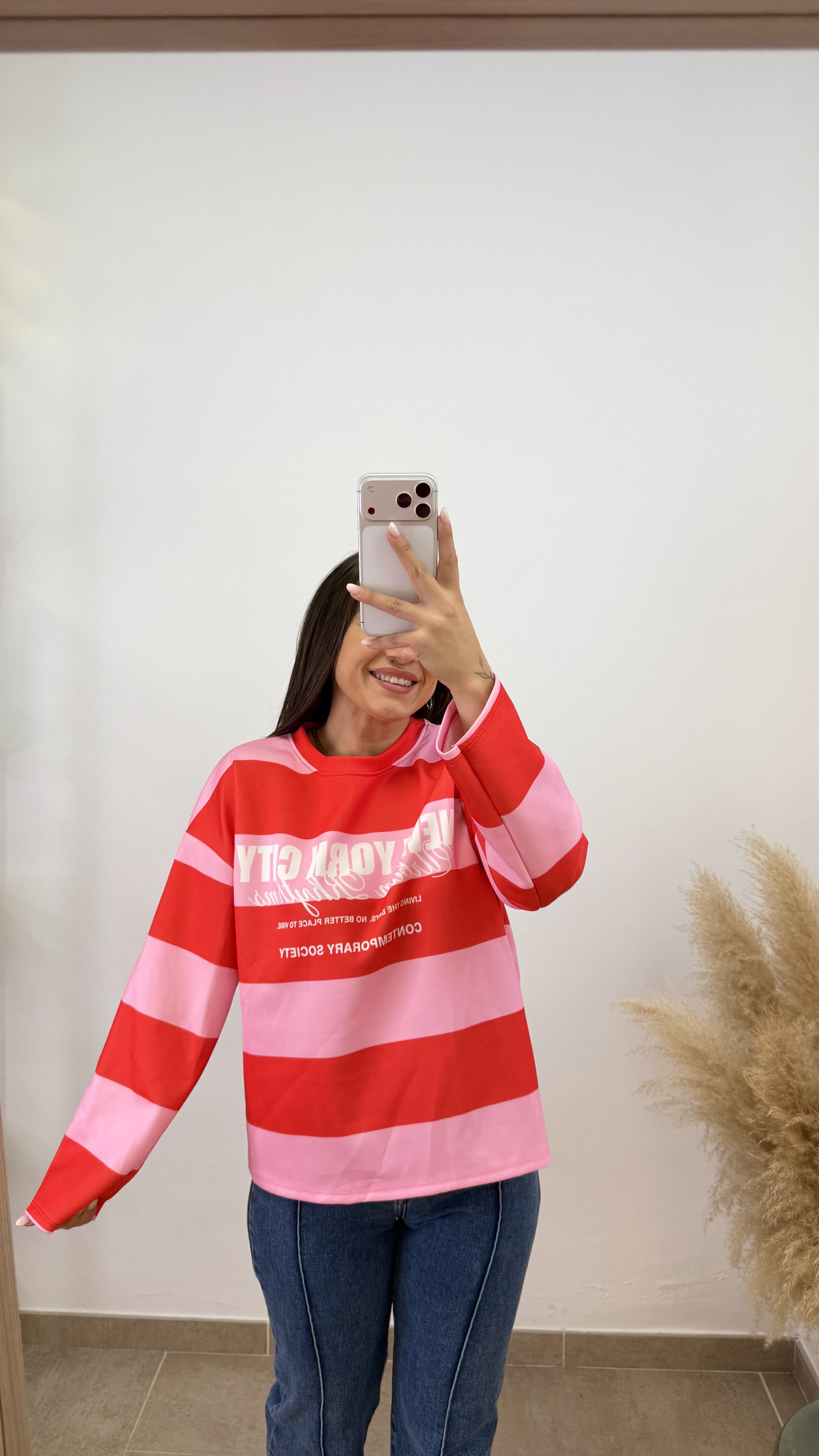 Sudadera new york city rayas - Rosa y rojo - Imagen 3