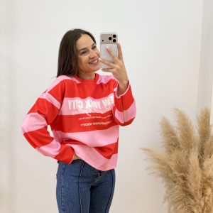 Alternative view of Sudadera new york city rayas - Rosa y rojo