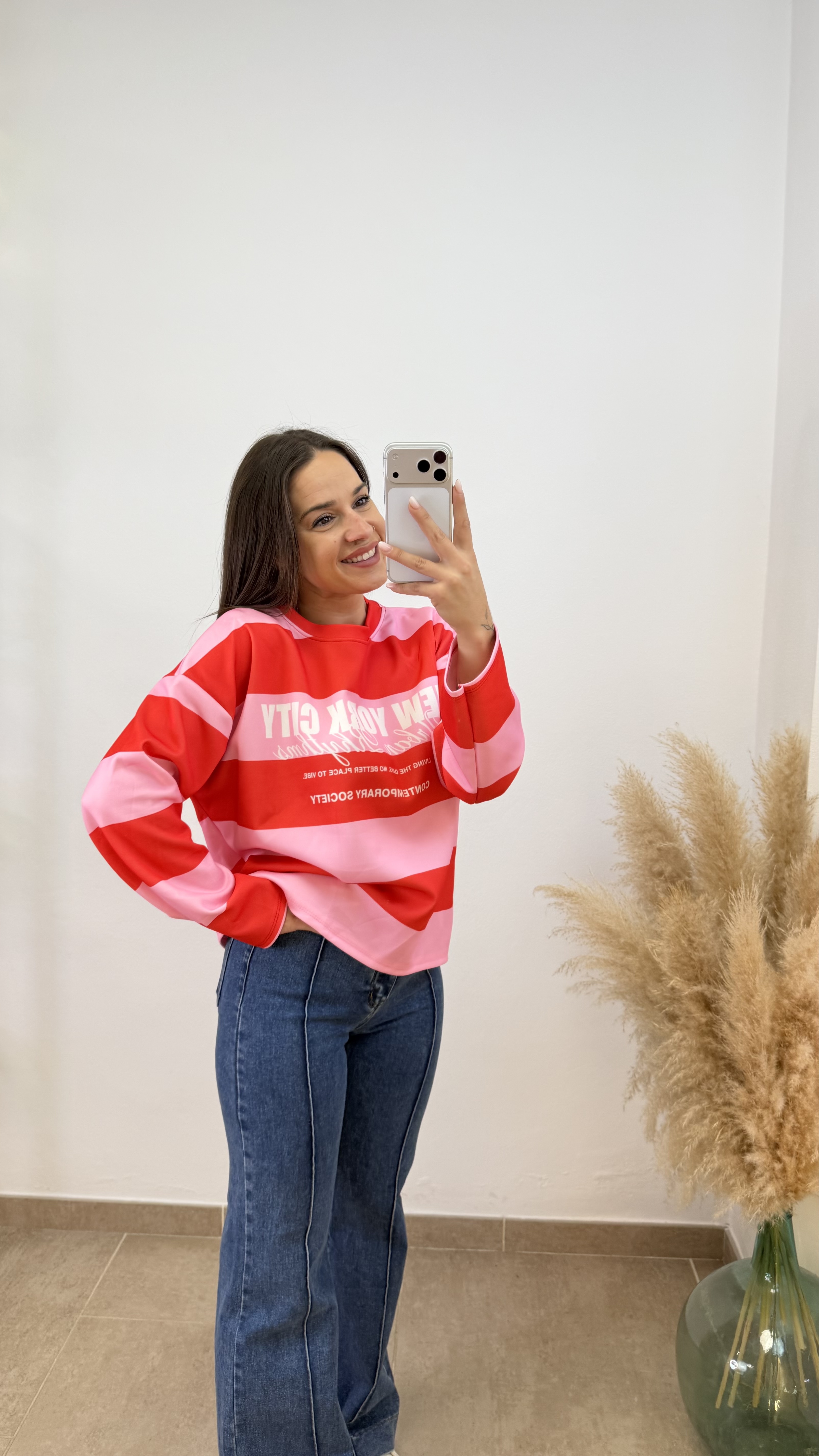 Sudadera new york city rayas - Rosa y rojo - Imagen 2