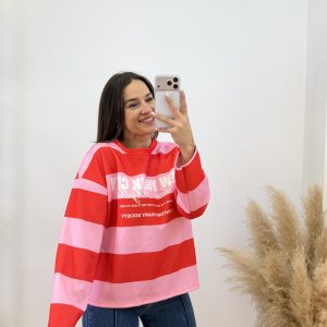 Sudadera new york city rayas - Rosa y rojo
