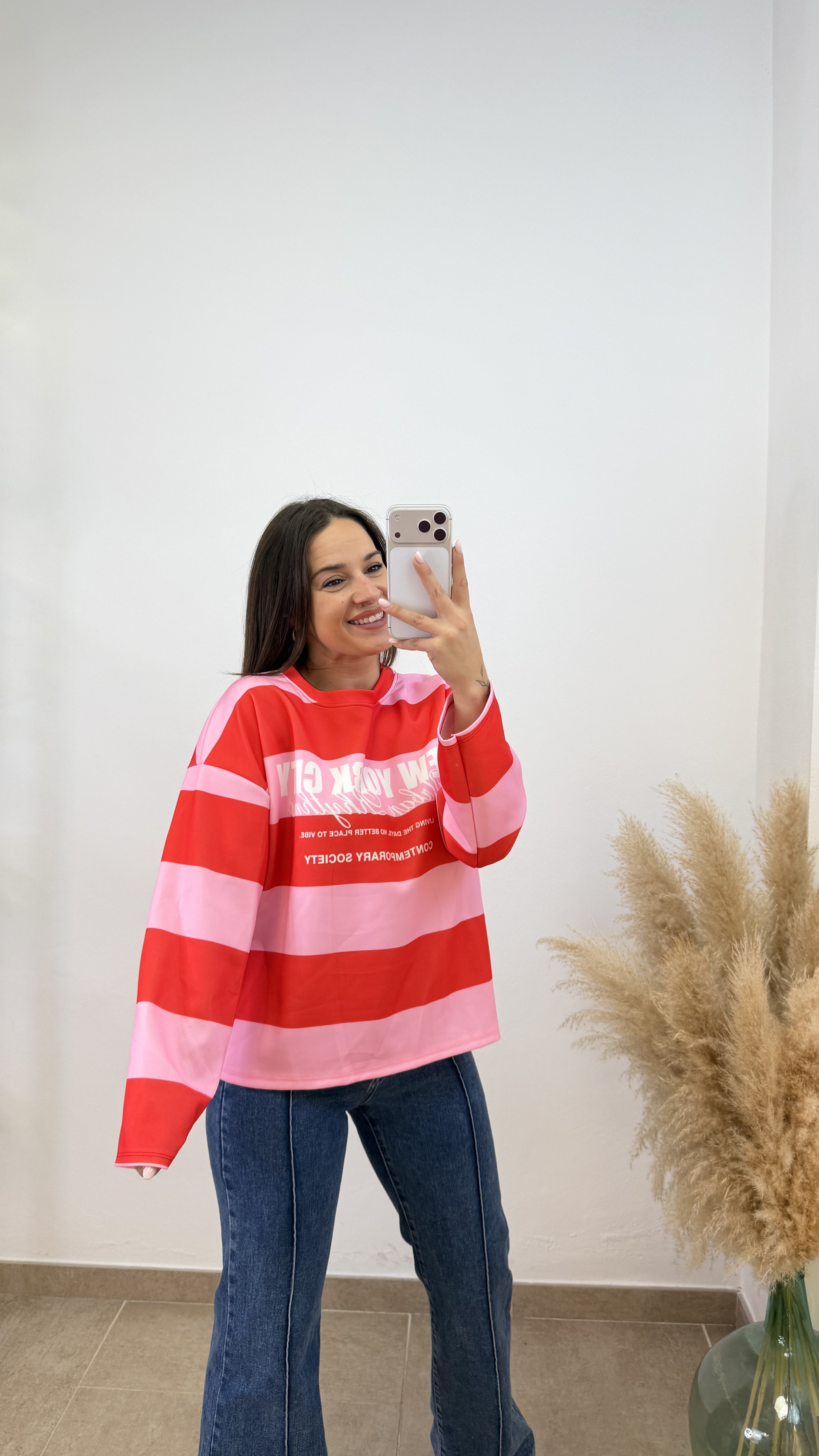 Sudadera new york city rayas - Rosa y rojo