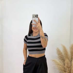 Top ibiza manga corta - Gris y negro