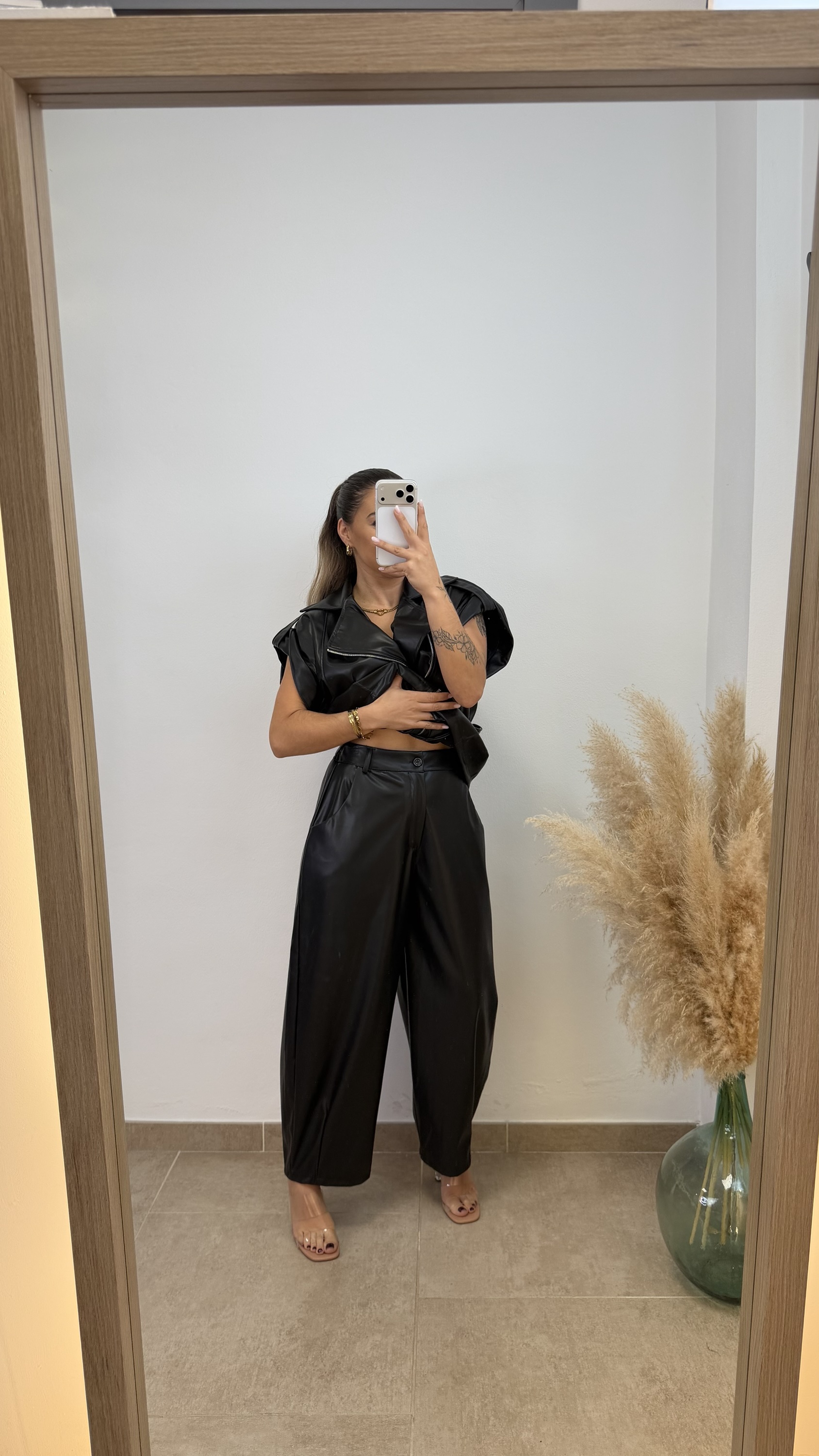 Pantalón balloon polipiel - Negro